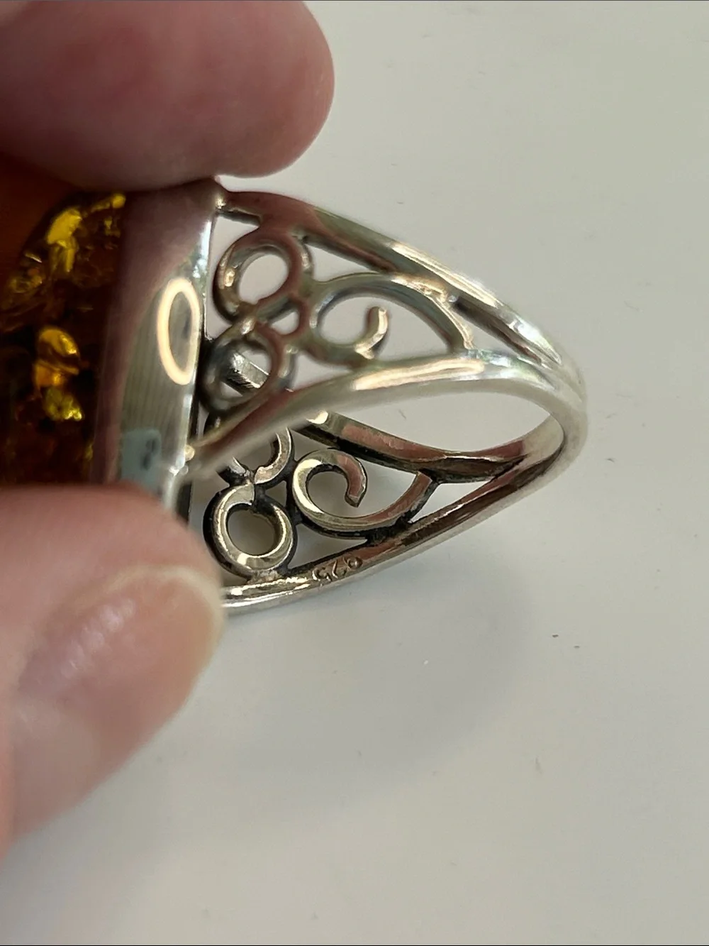 VTG Sterling Silver Huge Baltic Amber Statement Ring Size 7